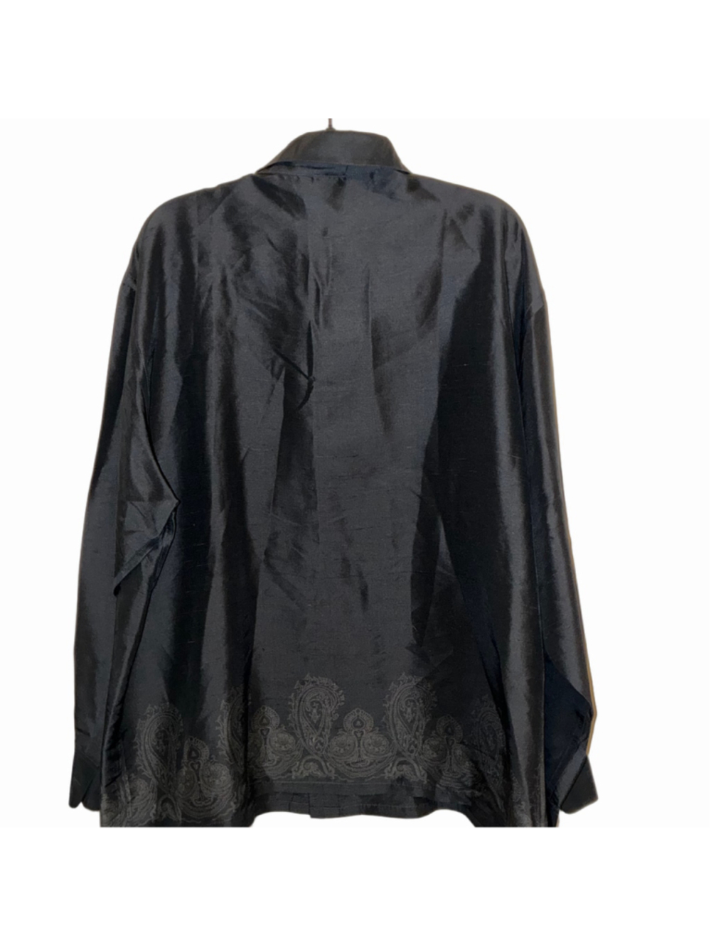 Claiborne 100% Silk Button Down Shirt XL Black Grey Paisley - Picture 2 of 5